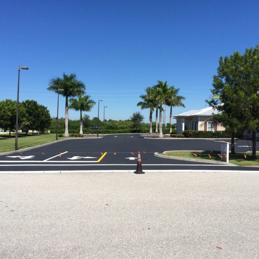 Freshly striped asphalt surface with clearly defined parking lot lines