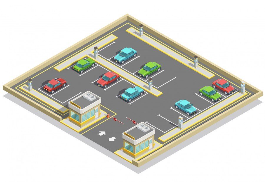 Illustration showing clear parking lot striping that directs vehicle movement
