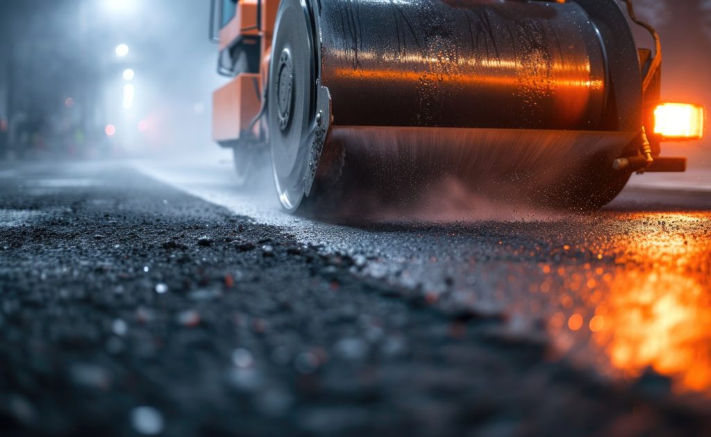 heavy machinery being used on the pavement.