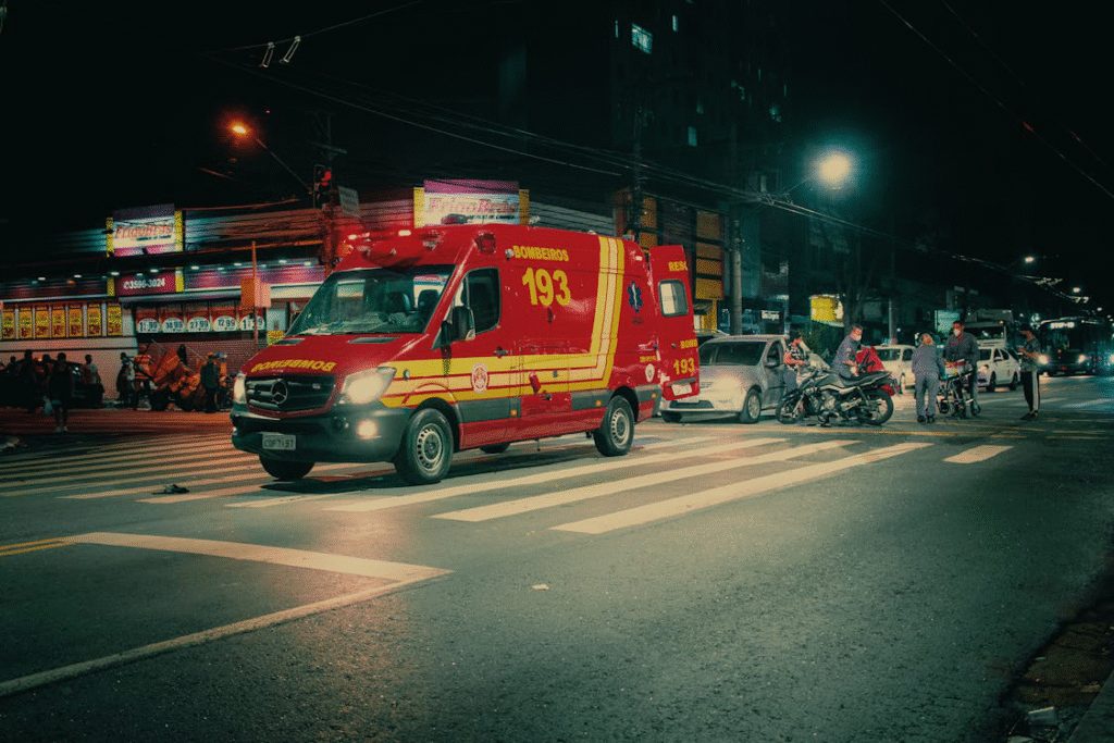 ambulance caron city road at night