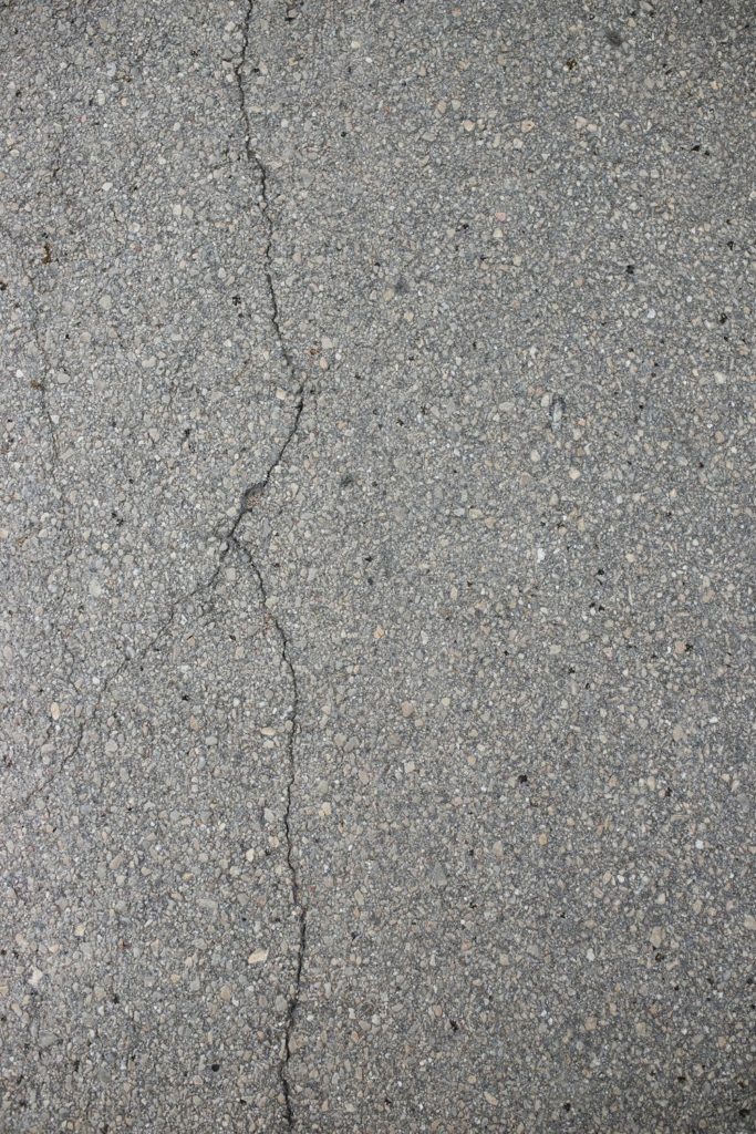 A crack in a road.