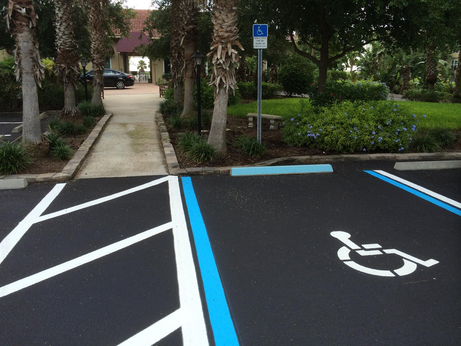 Accessible parking stall with blue markings
