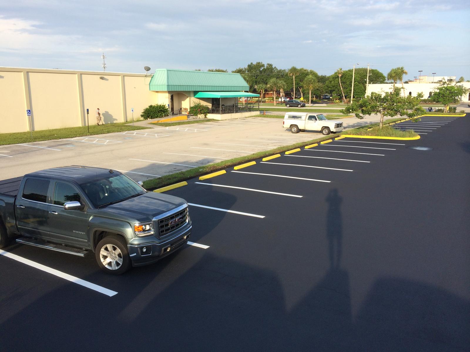 Freshly sealed and striped parking lot